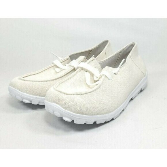 Women's Slip On Loafers Sz 9/40 Cream Fabric Upper Lightweight - Picture 1 of 8